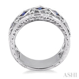 3x3 MM Princess Cut Sapphire and 1/4 ctw Round Cut Diamond Precious Fashion Ring in 14K White Gold