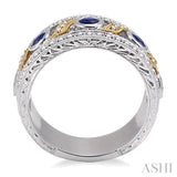 3 MM Diamond cut Round Sapphire and 1/6 ctw Round Cut Diamond Precious Fashion Ring in 14K White and Yellow Gold