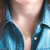 1/10 Ctw Palm Tree Single Cut Diamond Pendant in 14K Yellow Gold with Chain