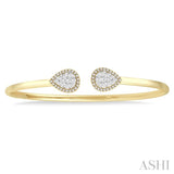 5/8 ctw Round Cut Lovebright Diamond Pear Shape Open Cuff Bangle in 14K Yellow and White Gold