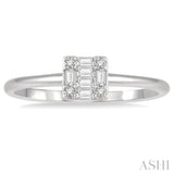 1/8 ctw Square Shape Baguette and Round Cut Diamond Petite Fashion Ring in 14K White Gold