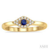 2.60 MM Round Shape Sapphire and 1/10 ctw Evil Eye Petite Round Cut Diamond Precious Ring in 14K Yellow Gold