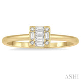 1/8 ctw Square Shape Baguette and Round Cut Diamond Petite Fashion Ring in 10K Yellow Gold