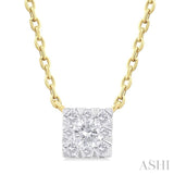 1/10 Ctw  Lovebright Petite Square Shape Round Cut Diamond Fashion Pendant With Chain in 10K Yellow Gold