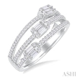 5/8 ctw Split Three-Row Baguette and Round Cut Diamond Fashion Ring in 14K White Gold