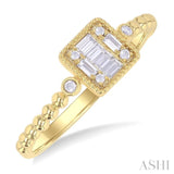 1/8 ctw Petite Bead Shank Square Shape Center Round Cut Diamond Fashion Ring in 10K Yellow Gold