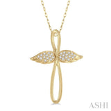 1/10 Ctw Twisted Cross Angel Wings Round Cut Diamond Pendant With Chain in 10K Yellow Gold