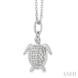 1/10 ctw Petite Sealife Turtle Round Cut Diamond Fashion Pendant With Chain in 10K White Gold