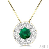 3.8 MM Emerald and 1/3 ctw Round Cut Cut Lovebright Diamond Precious Pendant With Chain in 14K Yellow and White Gold