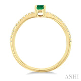 5x3 MM Emerald Shape Emerald and 1/10 ctw Petite Round Cut Diamond Precious Fashion Ring in 10K Yellow Gold