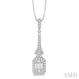 1/2 Ctw Baguette & Round Cut Diamond Pendant in 14K White Gold with chain