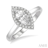 5/8 Ctw Round Cut Diamond Engagement Ring With 1/2 ct Marquise Cut Center Stone in 14K White Gold