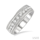 1 Ctw Parallel Milgrain & Niched Center Round Cut Diamond Men's Wedding Band in 14K White Gold