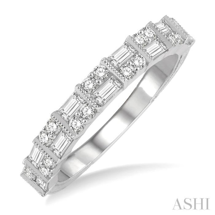 5 8 ctw Paneled Baguette and Round Cut Diamond Wedding Band in 14K White Gold