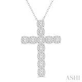 2 Ctw Lovebright Round Cut Diamond Cross Pendant in 14K White Gold with chain