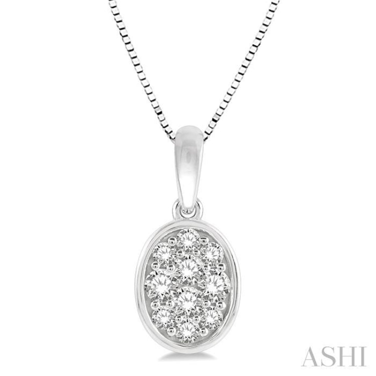 Round Cut Diamond V-Shape Cluster Pendant Necklace in White Gold